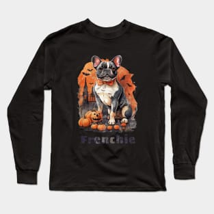 French bulldog, witch hat and Spider web, scary Halloween, jack pumpkin, spooky Long Sleeve T-Shirt